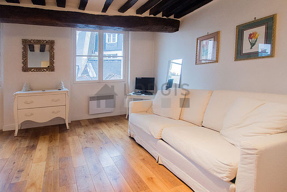 Salon avec du parquet au sol