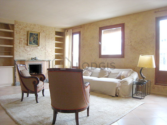 Living room with tile floor
