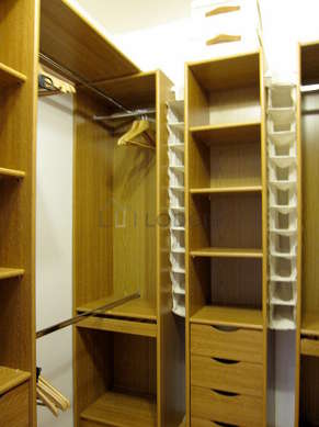 Very quiet walk-in closet with woodenfloor