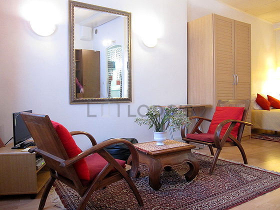 Very quiet living room furnished with 1 bed(s) of 140cm, tv, dvd player, 2 armchair(s)