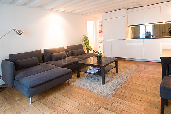 Séjour calme équipé de 1 canapé(s) lit(s) de 140cm, table à manger, table basse, 2 chaise(s)