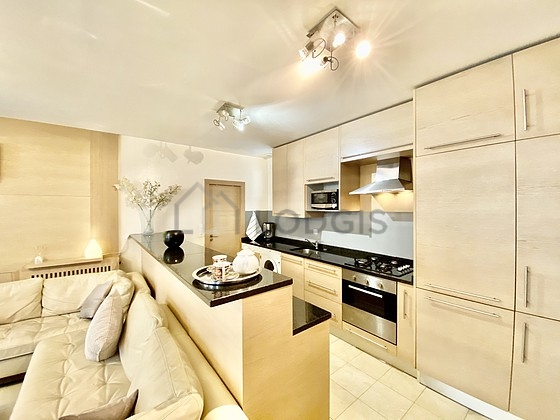 Kitchen equipped with dishwasher, hob, refrigerator, extractor hood