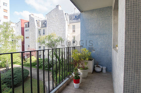 Quiet and bright balcony with tile floor