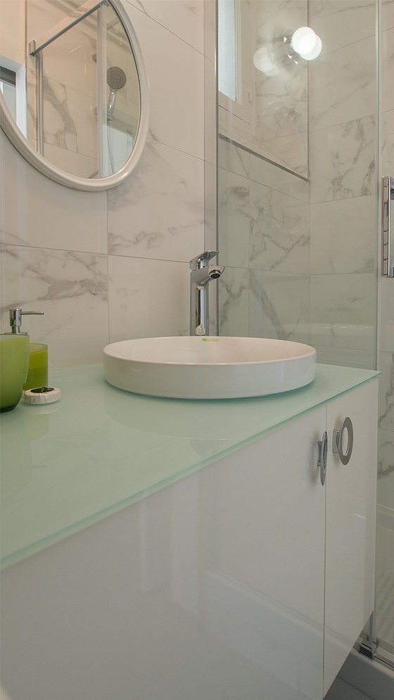 Bright bathroom with tile floor