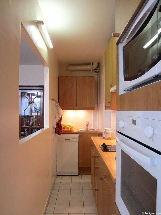 Kitchen equipped with dishwasher, hob, refrigerator, extractor hood