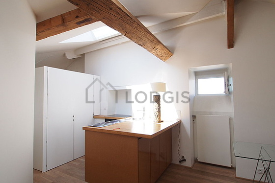 Kitchen equipped with dishwasher, hob, refrigerator, extractor hood