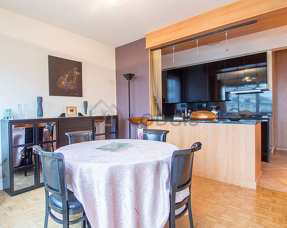 Dining room equipped with dining table, sideboard