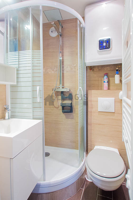 Bathroom equipped with shelves