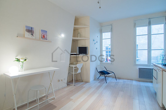 Quiet living room furnished with 1 sofabed(s) of 140cm, tv, wardrobe, cupboard