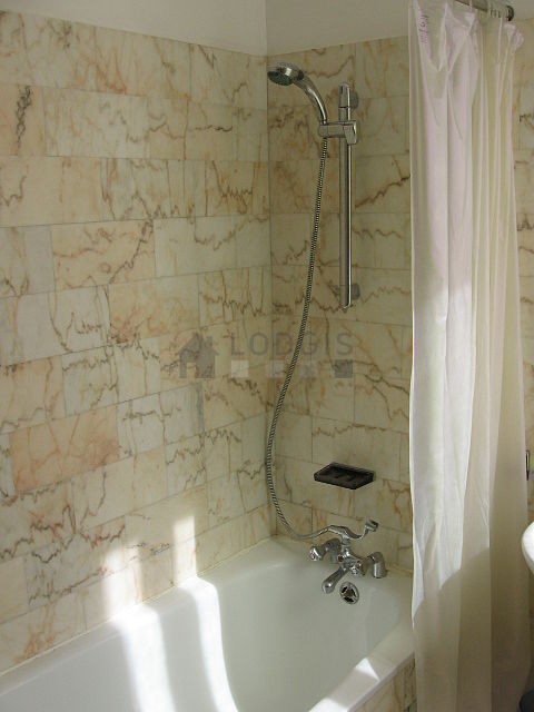 Salle de bain équipée de baignoire, douche dans baignoire