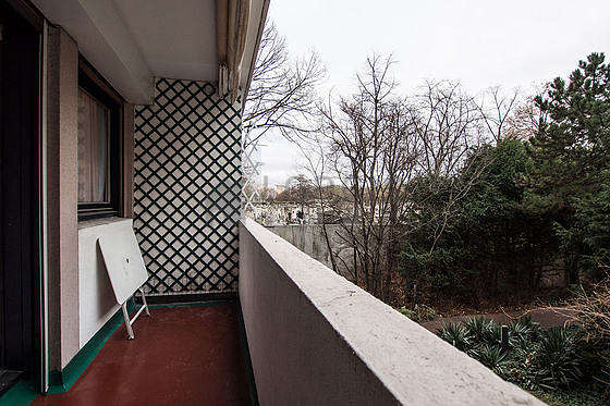 Balcony facing due south and view on garden