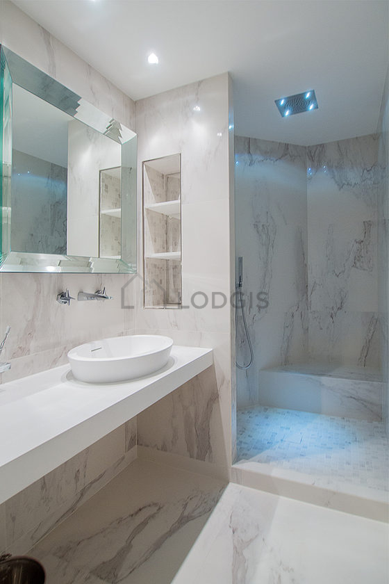 Pleasant and bright bathroom with marble floor