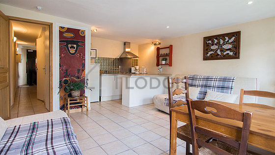 Living room with tile floor