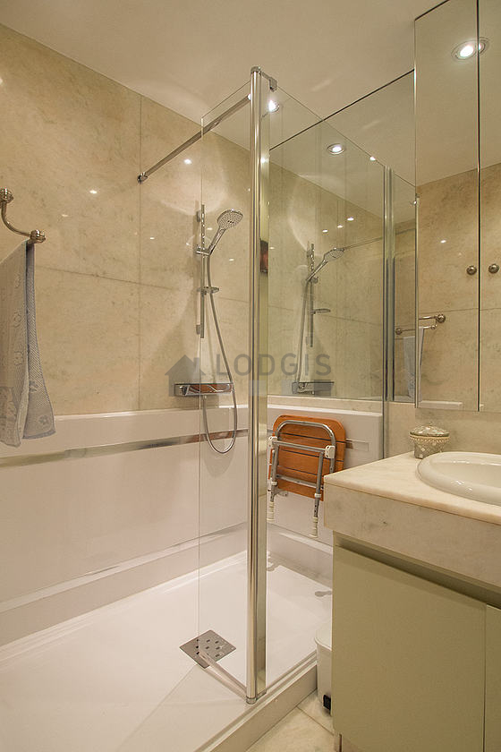 Beautiful and bright bathroom with marble floor