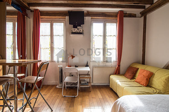 Séjour équipé de 1 canapé(s) lit(s) de 140cm, 1 lit(s) de 140cm, télé, penderie