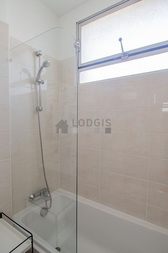 Bathroom equipped with shelves