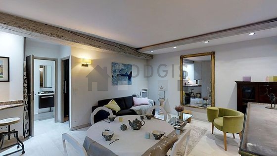 Bright living room furnished with cupboard, 4 chair(s)