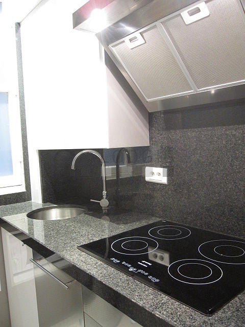 Cuisine équipée de lave vaisselle, plaques de cuisson, réfrigerateur, freezer