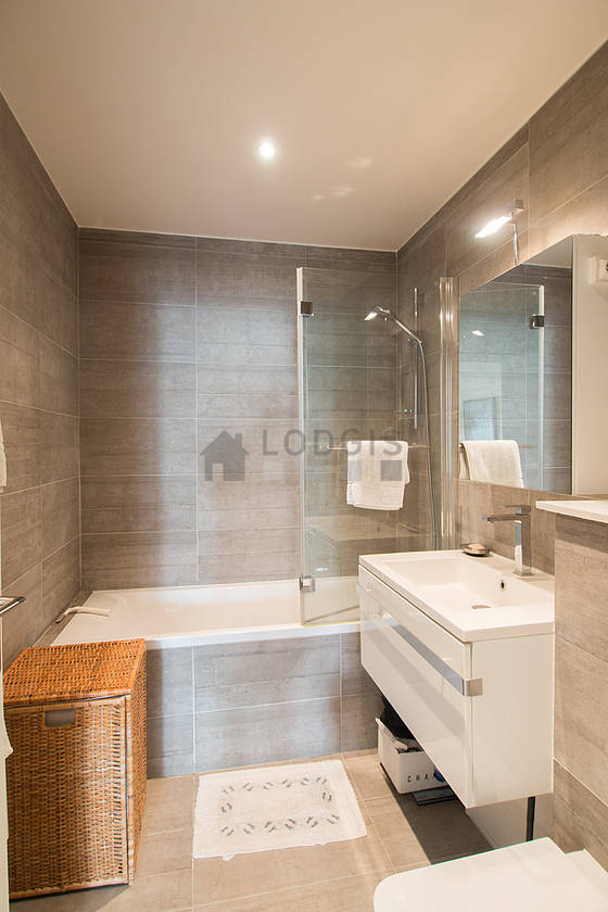 Pleasant and bright bathroom with tile floor