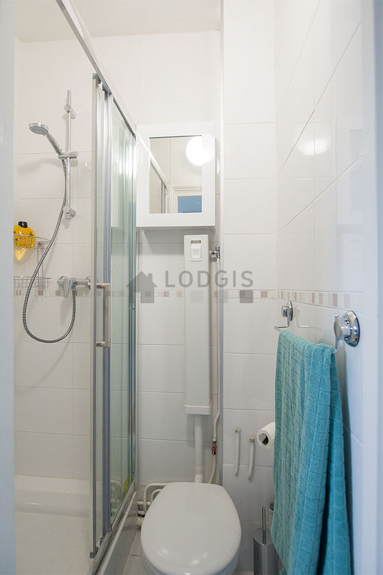 Pleasant and bright bathroom with tile floor