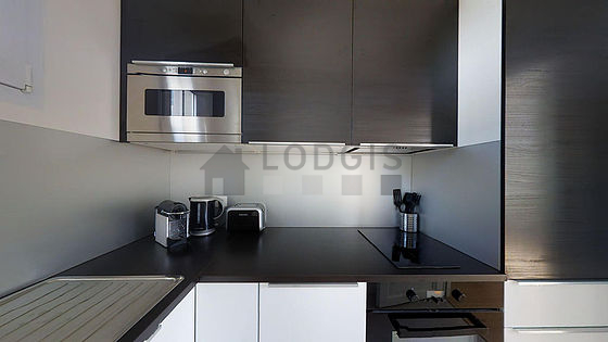 Kitchen equipped with dishwasher, hob, refrigerator, extractor hood