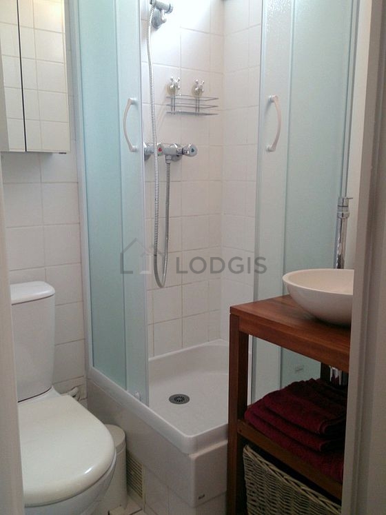 Pleasant and very bright bathroom with windows and with tile floor