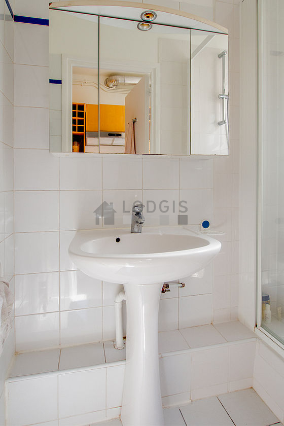 Pleasant and very bright bathroom with tile floor