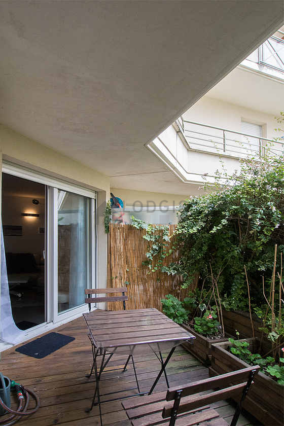 Balcony with wooden floor