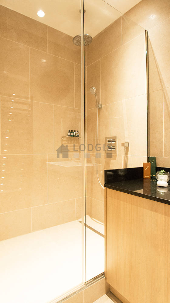 Pleasant bathroom with tile floor