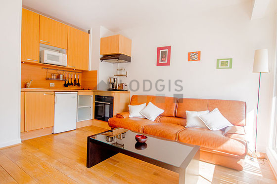 Very quiet living room furnished with sofa, coffee table, storage space