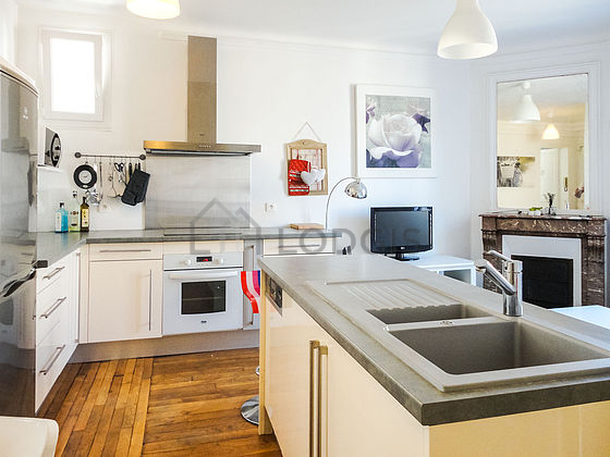 Kitchen equipped with dishwasher, refrigerator, freezer, crockery