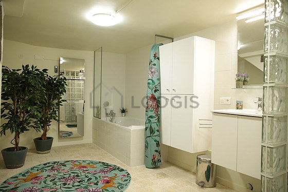 Pleasant bathroom with tile floor