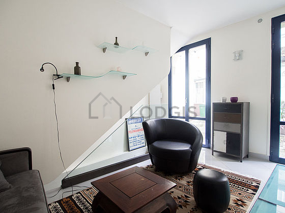 Living room with tile floor