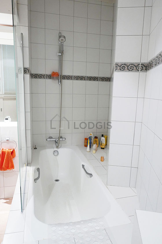 Bathroom equipped with bath tub, shower in bath tub