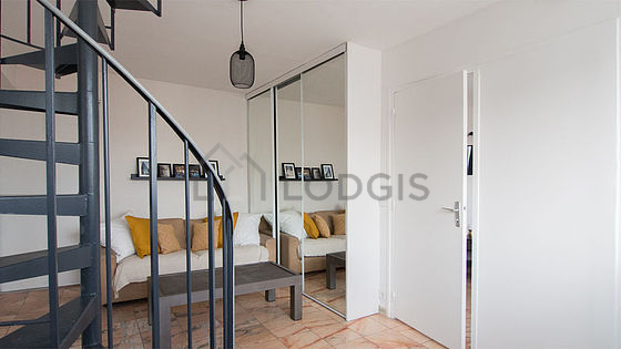 Living room with tile floor