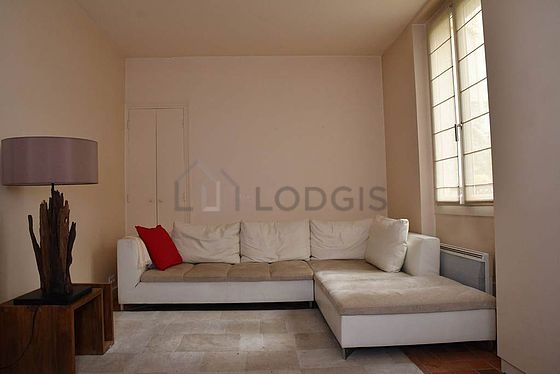 Living room with tile floor