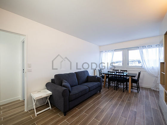 Living room with tile floor