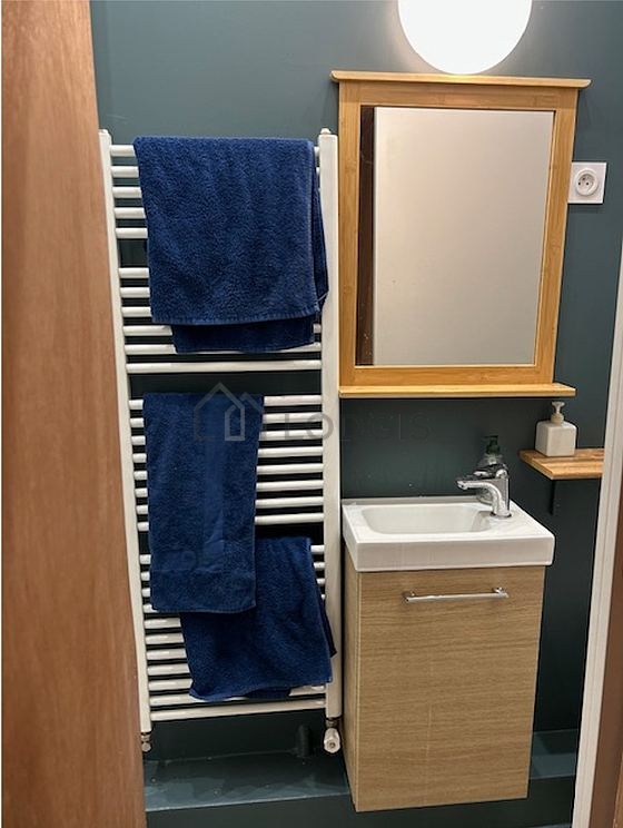 Bathroom equipped with shelves