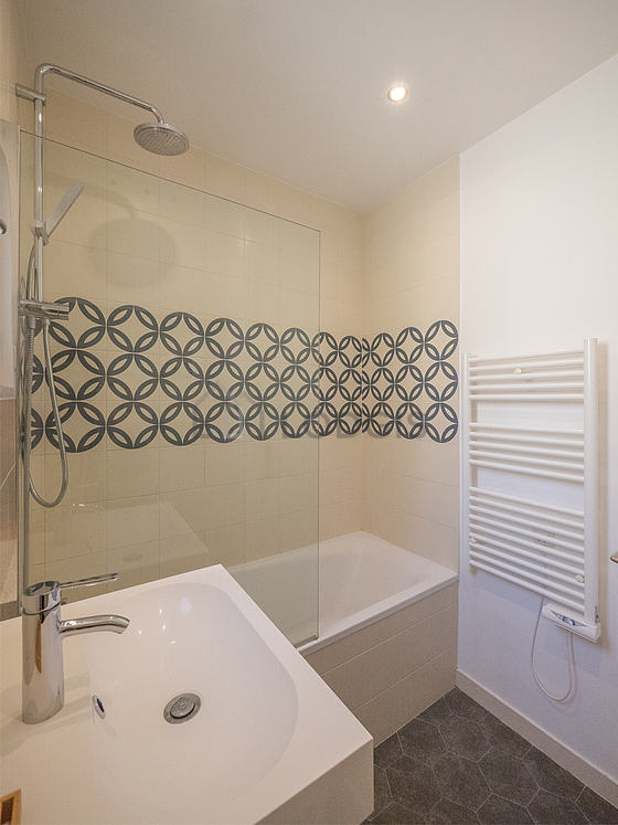 Bathroom equipped with cupboard