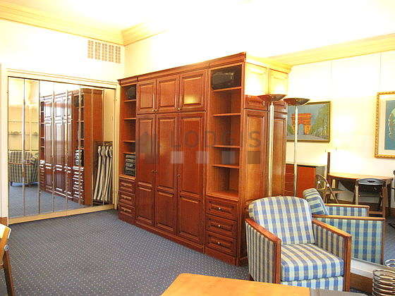 Quiet living room furnished with 1 murphy bed(s) of 140cm, hi-fi stereo, 2 armchair(s), 4 chair(s)