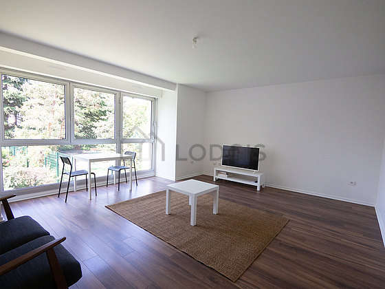 Very quiet living room furnished with tv