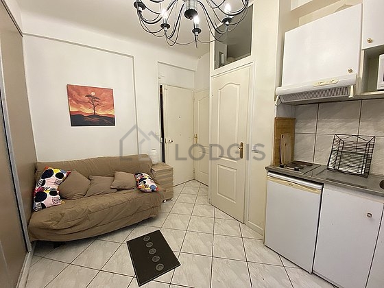 Living room with tile floor