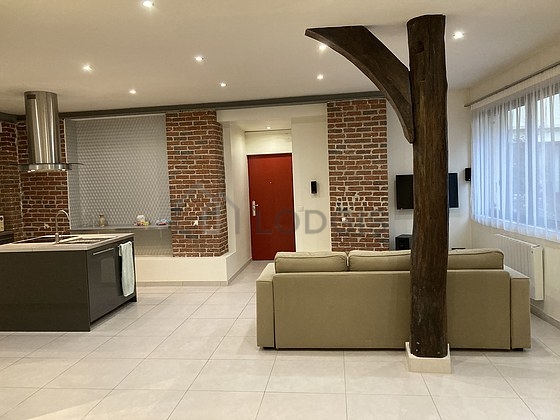 Living room with tile floor