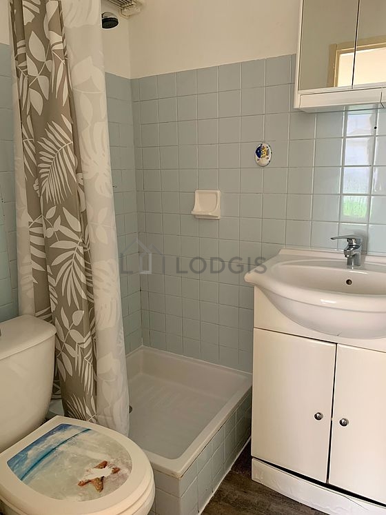 Bathroom equipped with shelves