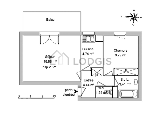 Bathroom equipped with washing machine, bath tub