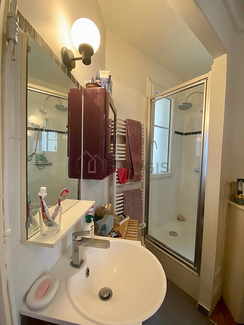 Bright bathroom with tile floor