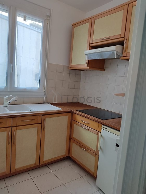 Kitchen equipped with hob, refrigerator, freezer, extractor hood