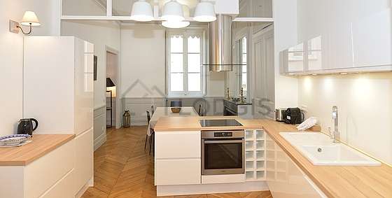 Kitchen equipped with oven, extractor hood