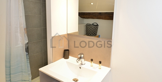 Bathroom equipped with washing machine, separate shower