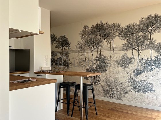 Cuisine équipée de lave vaisselle, plaques de cuisson, réfrigerateur, freezer
